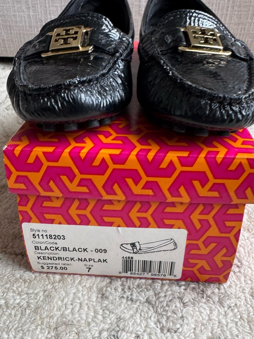 EUC Tory Burch Kendrick Moccasin Driving Shoe In Black Patent - Picture 2 of 12